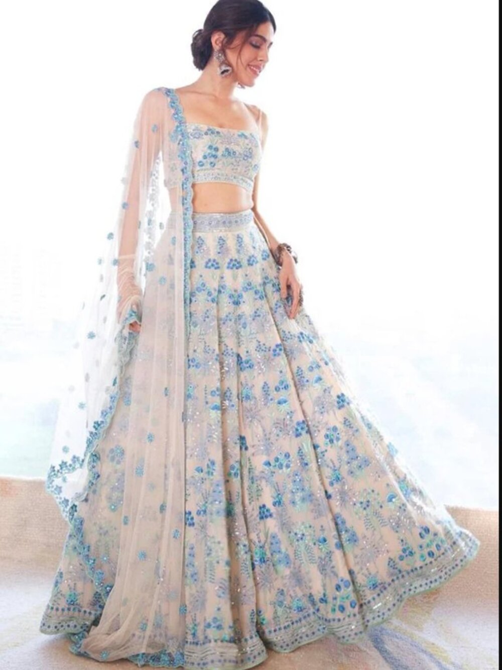 Umbrella Lehenga Grey and Blue Faux Georgette Embroidered Sequins